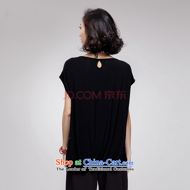 The Eternal-soo to xl female chiffon shirt thick sister 2015 Summer new expertise, Hin thin loose t-shirt bat sleeved shirt black 4XL, eternal Soo , , , shopping on the Internet