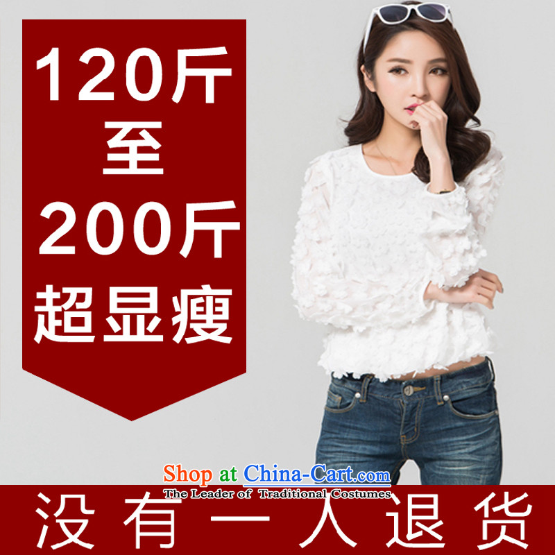 Optimize m Gigi Lai Package Mail C.o.d. 2015 spring/summer flowers chiffon shirt stereo female thick sister relaxd lace shirt thick mm to intensify the white T-shirt 1XL, optimize m postures (umizi shopping on the Internet has been pressed.)