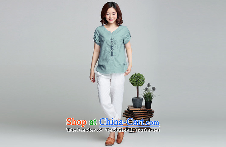 For people T-shirt female summer Doi short-sleeved short of 2015 Summer New Women Korean fashion loose cotton linen clothes water Blue M picture, prices, brand platters! The elections are supplied in the national character of distribution, so action, buy now enjoy more preferential! As soon as possible.
