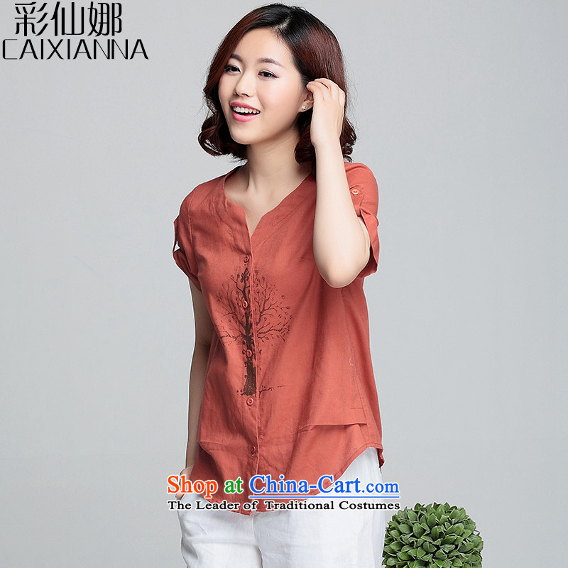 Also the 2015 Summer sin new V-neck shirt female Korean version of large numbers of ladies solid color short-sleeved T-shirt, forming the cotton linen clothes 4XL, orange colored CAIXIANNA NA (SIN) , , , shopping on the Internet