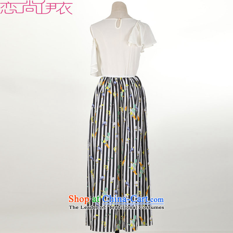 C.o.d. Package Mail thick mm xl streaks long skirt 2015 New Bohemia large skirt stamp stitching short-sleeved dresses beach approximately 120-135 skirt White XL, land is of Yi , , , shopping on the Internet