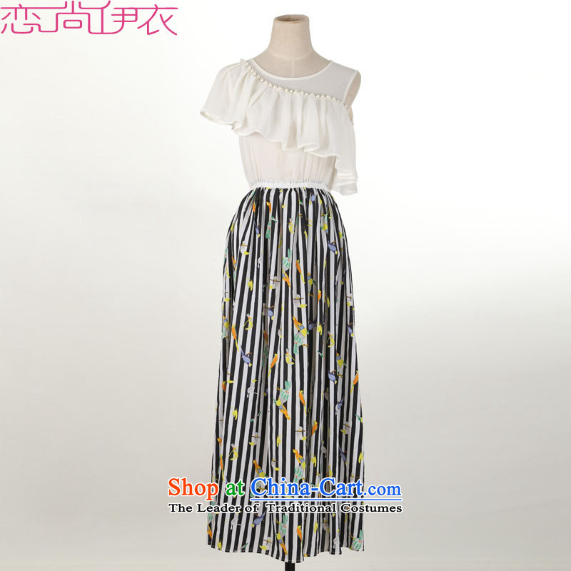C.o.d. Package Mail thick mm xl streaks long skirt 2015 New Bohemia large skirt stamp stitching short-sleeved dresses beach approximately 120-135 skirt White XL, land is of Yi , , , shopping on the Internet