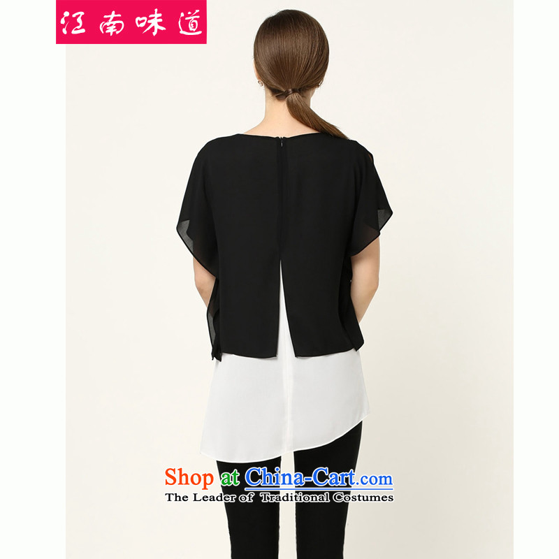 The Gangnam taste for larger female Summer Package thick, Hin thin, casual thick sister chiffon shirt stitching color short-sleeved T-shirt + Capri Kit 76 black L around 922.747, recommended 100 Gangnam taste shopping on the Internet has been pressed.