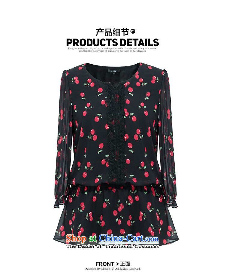 Msshe XL Women's Summer 2015 new stamp elastic waist cherry long-sleeved chiffon 2649 Black  5XL picture, prices, brand platters! The elections are supplied in the national character of distribution, so action, buy now enjoy more preferential! As soon as possible.