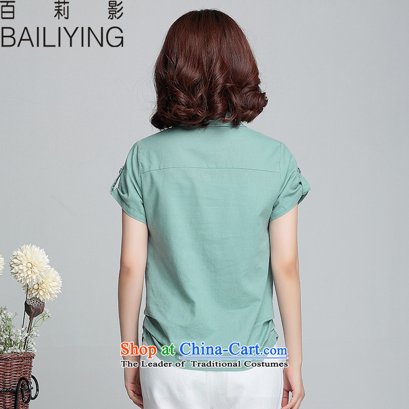 Hundred Li Ying 2015 Summer increased to the new code women loose cotton linen embroidered short sleeves shirt, blue water jacket XL, hundreds of Li Ying BAILIYING) , , , shopping on the Internet