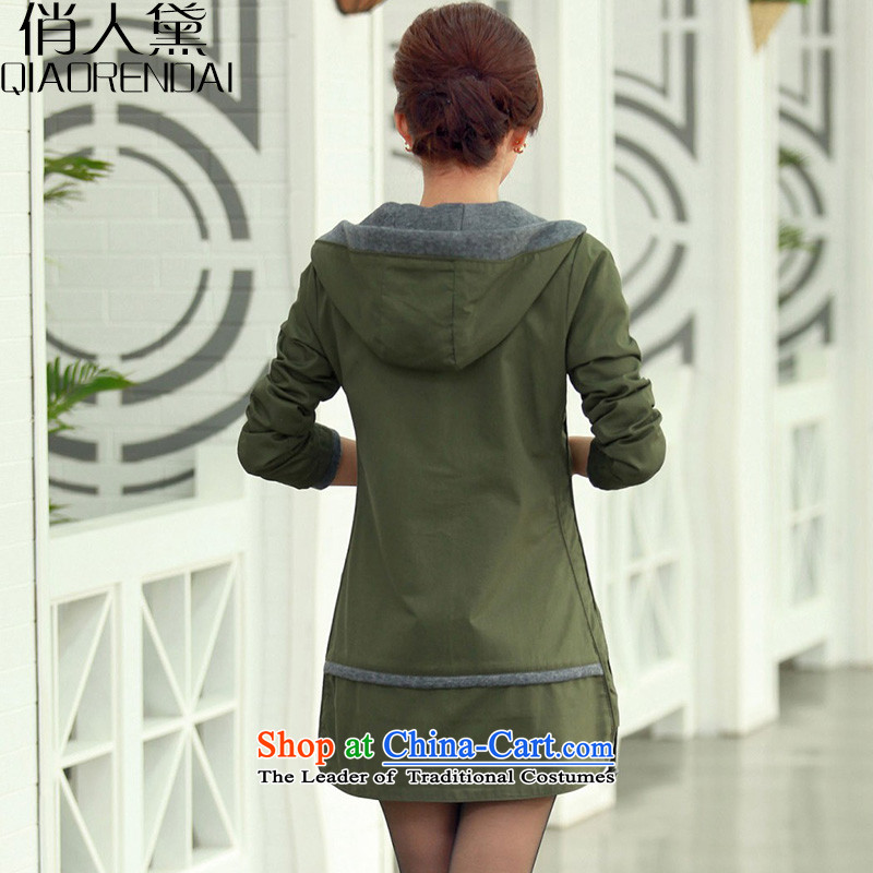 For people to increase the number of Diane women in spring and autumn 2015 new) thick MM larger windbreaker girl in the long Spring and Autumn leisure video thin coat female army green jacket 6XL( recommendations 185-200), who are taught to the burden (QI