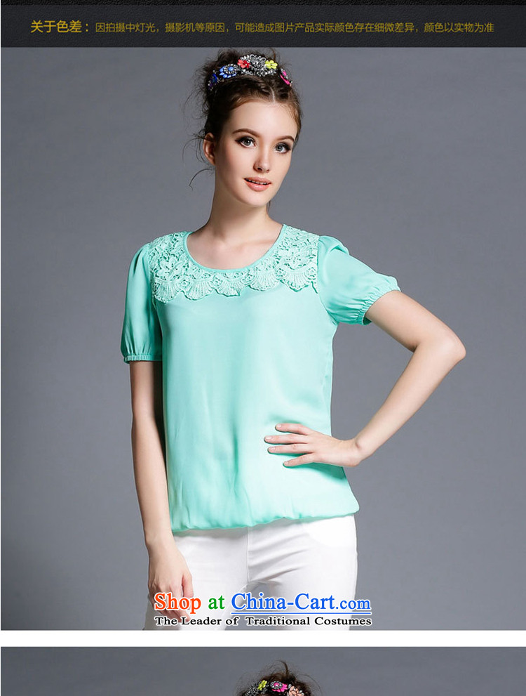 Replace, Hin thick ting thin 2015 Summer thick mm wild large European and American Women's solid color for dolls lace stitching short-sleeved T-shirt, blue jacket 1869 3XL picture, prices, brand platters! The elections are supplied in the national character of distribution, so action, buy now enjoy more preferential! As soon as possible.