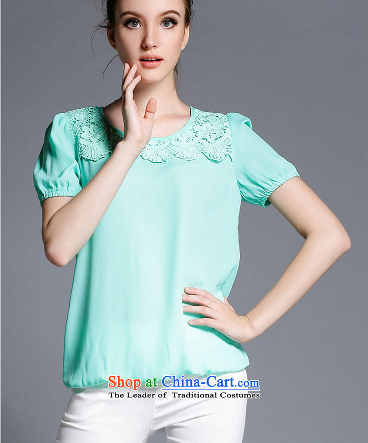Replace, Hin thick ting thin 2015 Summer thick mm wild large European and American Women's solid color for dolls lace stitching short-sleeved T-shirt, blue jacket 1869 3XL picture, prices, brand platters! The elections are supplied in the national character of distribution, so action, buy now enjoy more preferential! As soon as possible.