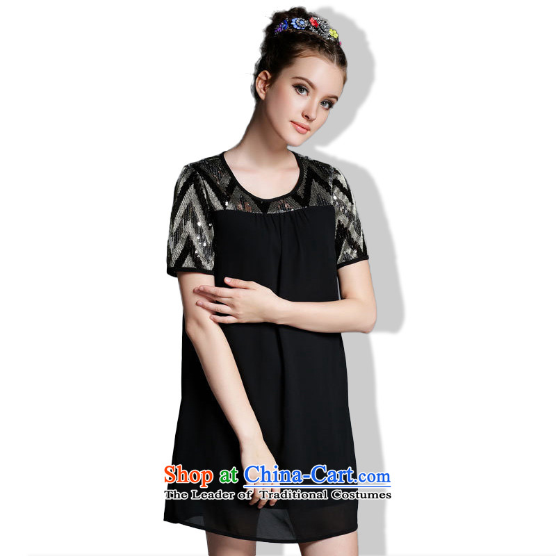 Replace Ting zhuangting 2015 new summer products code women in Europe solid color light wire stitching loose pearl yarn dresses 1865 Black 4XL, boxed-ting (zhuangting) , , , shopping on the Internet