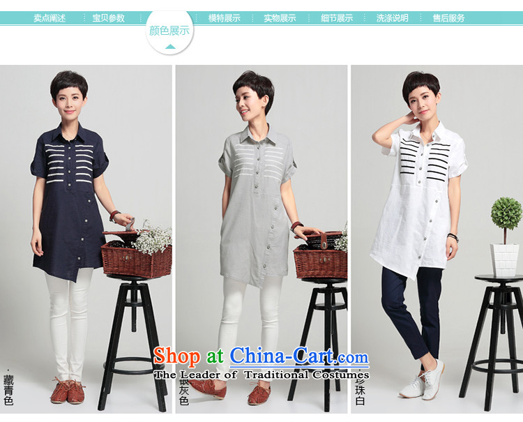 Hundred Li Ying 2015 summer short-sleeved new larger women in long cotton linen shirt very casual shirts, T-shirt and gray M picture, prices, brand platters! The elections are supplied in the national character of distribution, so action, buy now enjoy more preferential! As soon as possible.