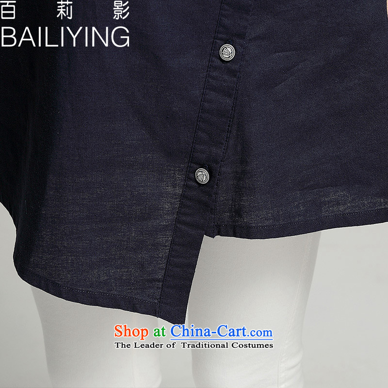 Hundred Li Ying 2015 summer short-sleeved new larger women in long cotton linen shirt very casual shirts, T-shirt and gray hundred Li Ying M BAILIYING shopping on the Internet has been pressed.)