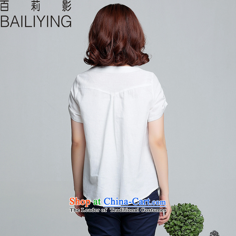 Hundreds of Li Ying larger women 2015 summer short-sleeved shirt with the new arts cotton linen clothes white shirt mm thick 3XL- recommendations 140-160 characters that hundreds of Li Ying BAILIYING) , , , shopping on the Internet