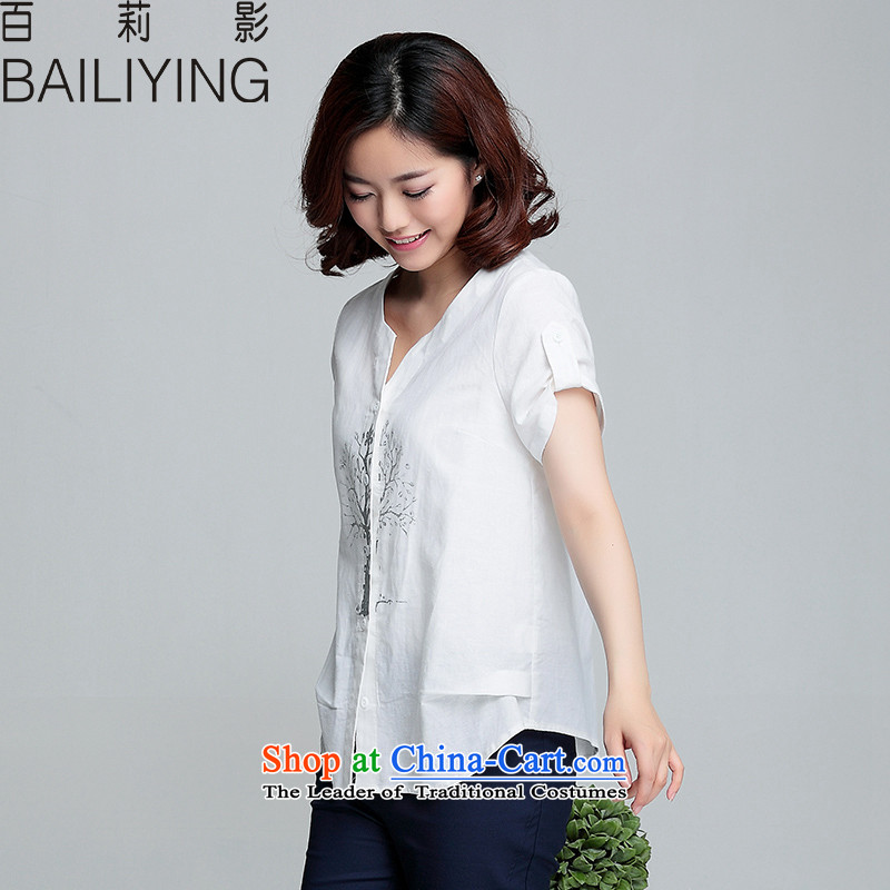 Hundreds of Li Ying larger women 2015 summer short-sleeved shirt with the new arts cotton linen clothes white shirt mm thick 3XL- recommendations 140-160 characters that hundreds of Li Ying BAILIYING) , , , shopping on the Internet
