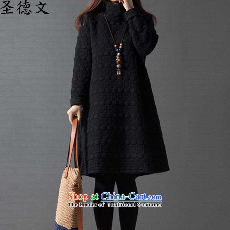 Kim tospring and autumn 2015, Arabic, Korean version of the new larger women in mm thick long long-sleeved sweater loose Knitted Shirt, forming the dresses female autumn and winter black XXL