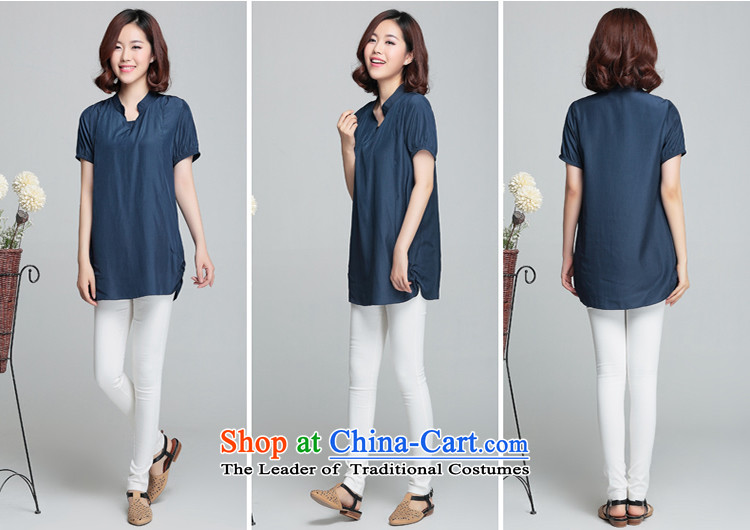 Hundred Li Ying thick mm2015 summer video thin loose short-sleeved T-shirt to xl women small V-Neck Chiffon Netherlands Navy 4XL- recommendations 155-175 catty picture, prices, brand platters! The elections are supplied in the national character of distribution, so action, buy now enjoy more preferential! As soon as possible.