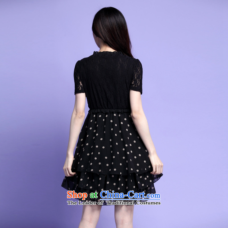 In the summer of 2015, New xl female dot chiffon lace leave two garment thick mm sweet temperament bon bon skirt lady layers of cake skirt large black XL 120-140, Constitution Yi shopping on the Internet has been pressed.