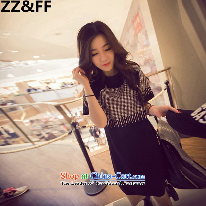 2015 Korean Zz&ff summer western edging gold short-sleeved large Fat MM dresses in long T shirt picture color XL( recommendations 100-135 catty ),ZZ&FF,,, shopping on the Internet