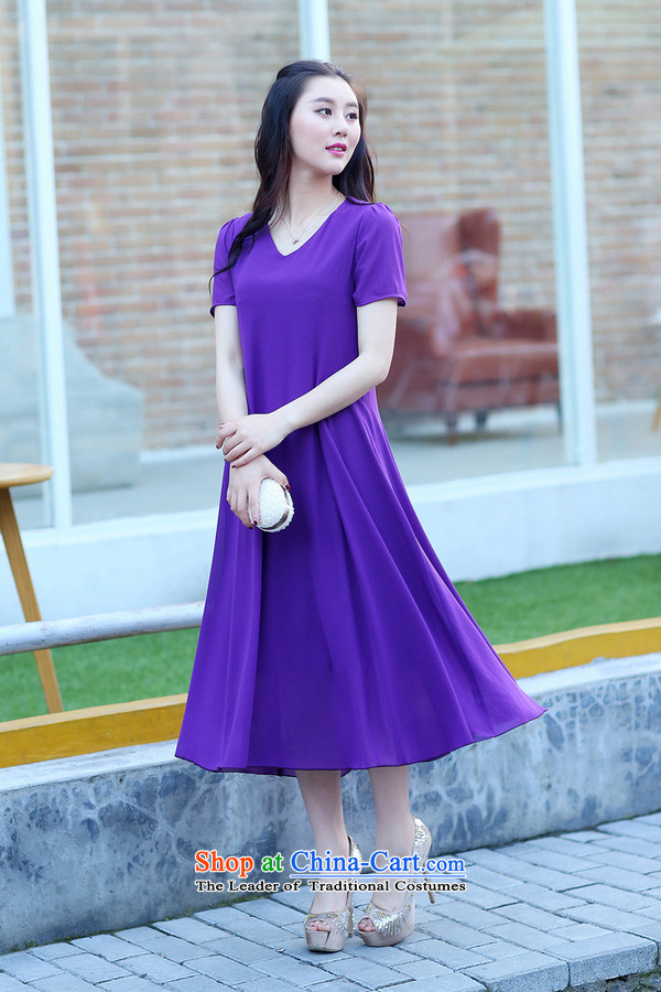 El-ju Yee Nga 2015 summer in New long skirt short-sleeved 4XL thick people large chiffon women's dresses YJ9585 leather pink XXXXL picture, prices, brand platters! The elections are supplied in the national character of distribution, so action, buy now enjoy more preferential! As soon as possible.