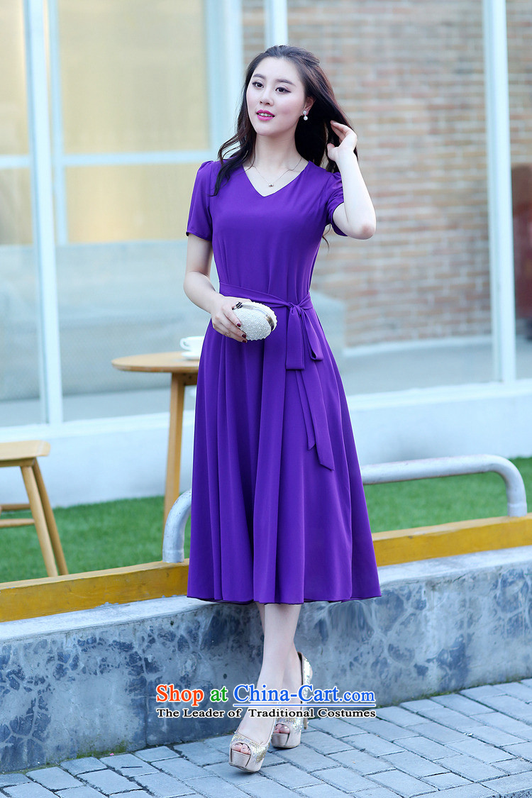 El-ju Yee Nga 2015 summer in New long skirt short-sleeved 4XL thick people large chiffon women's dresses YJ9585 leather pink XXXXL picture, prices, brand platters! The elections are supplied in the national character of distribution, so action, buy now enjoy more preferential! As soon as possible.