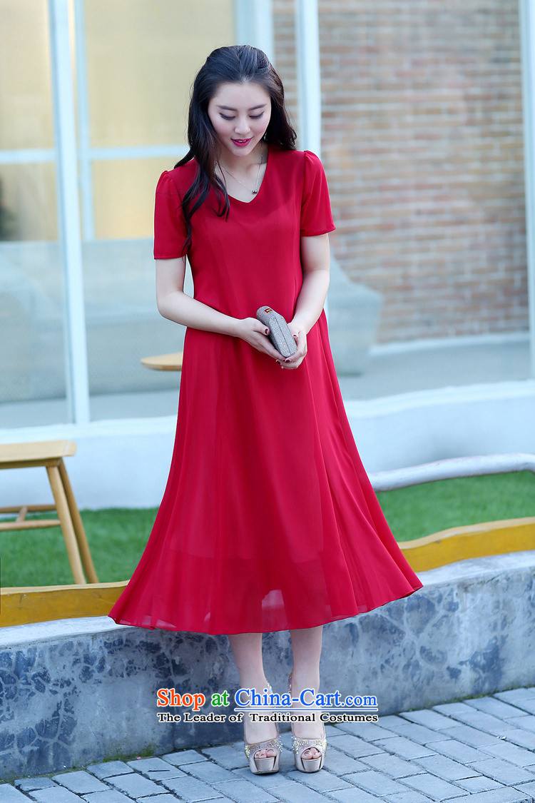 El-ju Yee Nga 2015 summer in New long skirt short-sleeved 4XL thick people large chiffon women's dresses YJ9585 leather pink XXXXL picture, prices, brand platters! The elections are supplied in the national character of distribution, so action, buy now enjoy more preferential! As soon as possible.