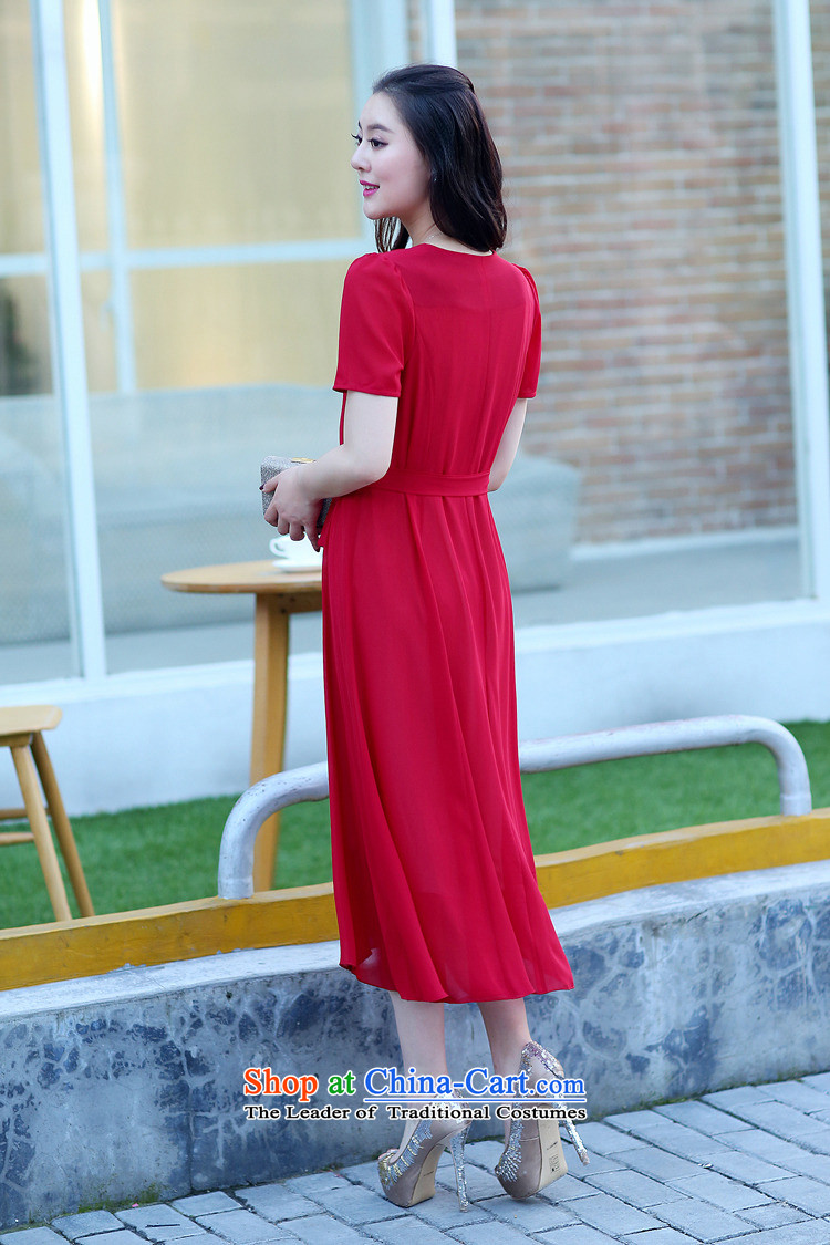 El-ju Yee Nga 2015 summer in New long skirt short-sleeved 4XL thick people large chiffon women's dresses YJ9585 leather pink XXXXL picture, prices, brand platters! The elections are supplied in the national character of distribution, so action, buy now enjoy more preferential! As soon as possible.