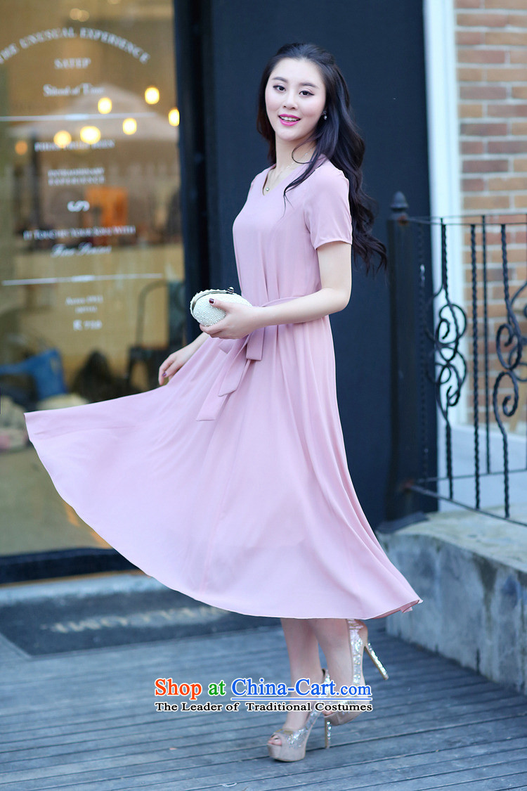 El-ju Yee Nga 2015 summer in New long skirt short-sleeved 4XL thick people large chiffon women's dresses YJ9585 leather pink XXXXL picture, prices, brand platters! The elections are supplied in the national character of distribution, so action, buy now enjoy more preferential! As soon as possible.