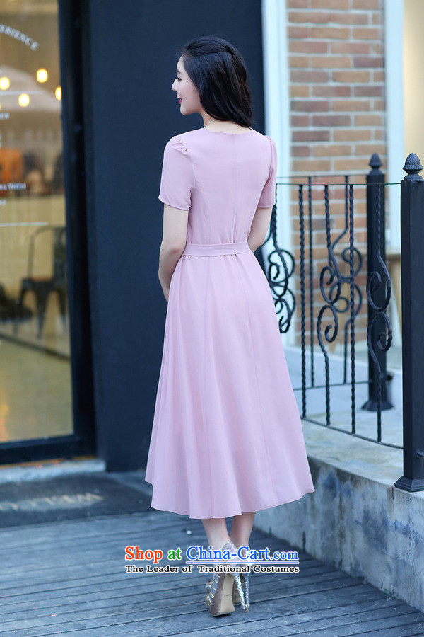 El-ju Yee Nga 2015 summer in New long skirt short-sleeved 4XL thick people large chiffon women's dresses YJ9585 leather pink XXXXL picture, prices, brand platters! The elections are supplied in the national character of distribution, so action, buy now enjoy more preferential! As soon as possible.