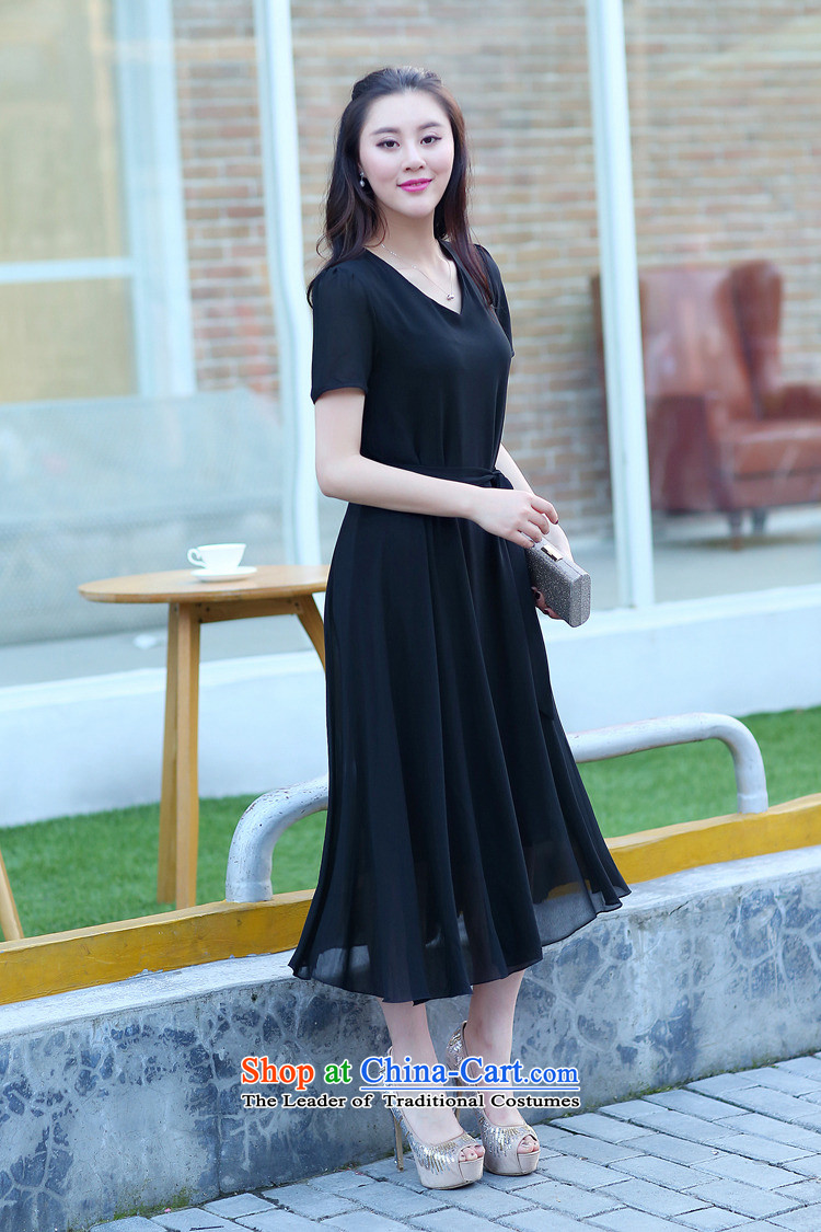 El-ju Yee Nga 2015 summer in New long skirt short-sleeved 4XL thick people large chiffon women's dresses YJ9585 leather pink XXXXL picture, prices, brand platters! The elections are supplied in the national character of distribution, so action, buy now enjoy more preferential! As soon as possible.