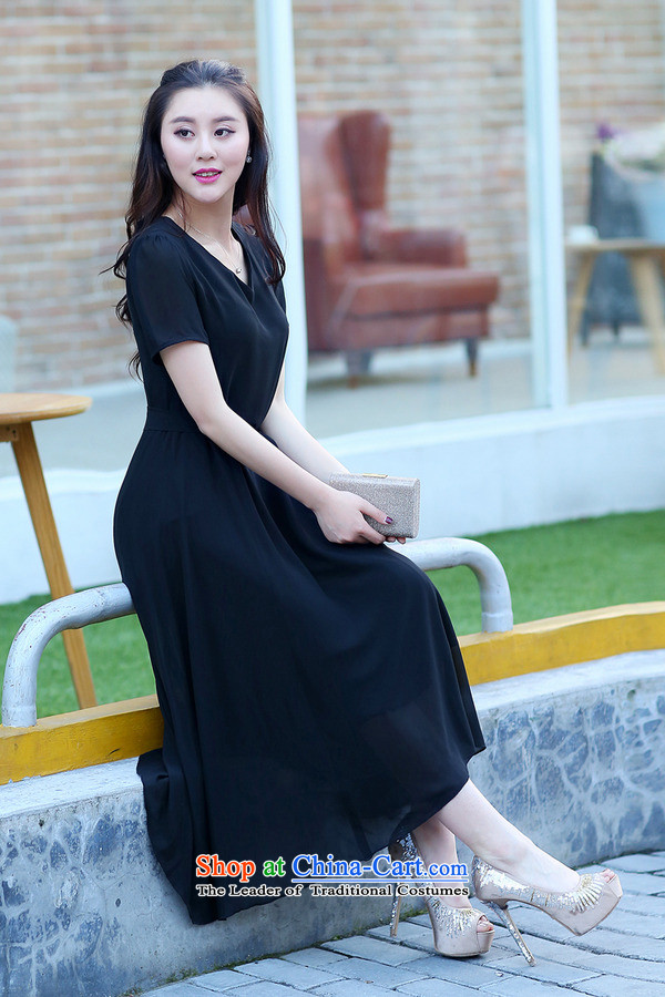 El-ju Yee Nga 2015 summer in New long skirt short-sleeved 4XL thick people large chiffon women's dresses YJ9585 leather pink XXXXL picture, prices, brand platters! The elections are supplied in the national character of distribution, so action, buy now enjoy more preferential! As soon as possible.