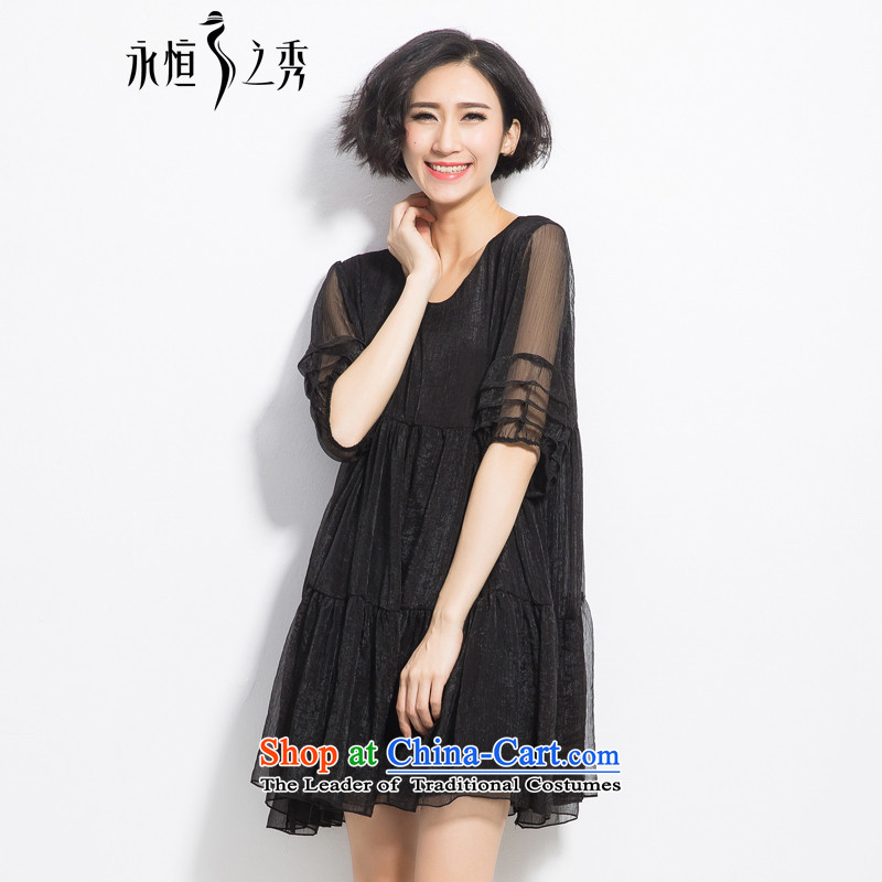 The Eternal-soo to xl women's dresses thick sister 2015 Summer new product expertise, Hin thick mm thin, loose large A swing lanterns cuff dresses Black XL, eternal Soo , , , shopping on the Internet