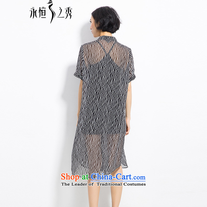 The Eternal Yuexiu Code women's summer new products, Hin thin, thick snow woven shirts jacket thick mm to xl women in stamp long wave streaks, black-and-white color streaks cardigan 3XL, eternal Soo , , , shopping on the Internet