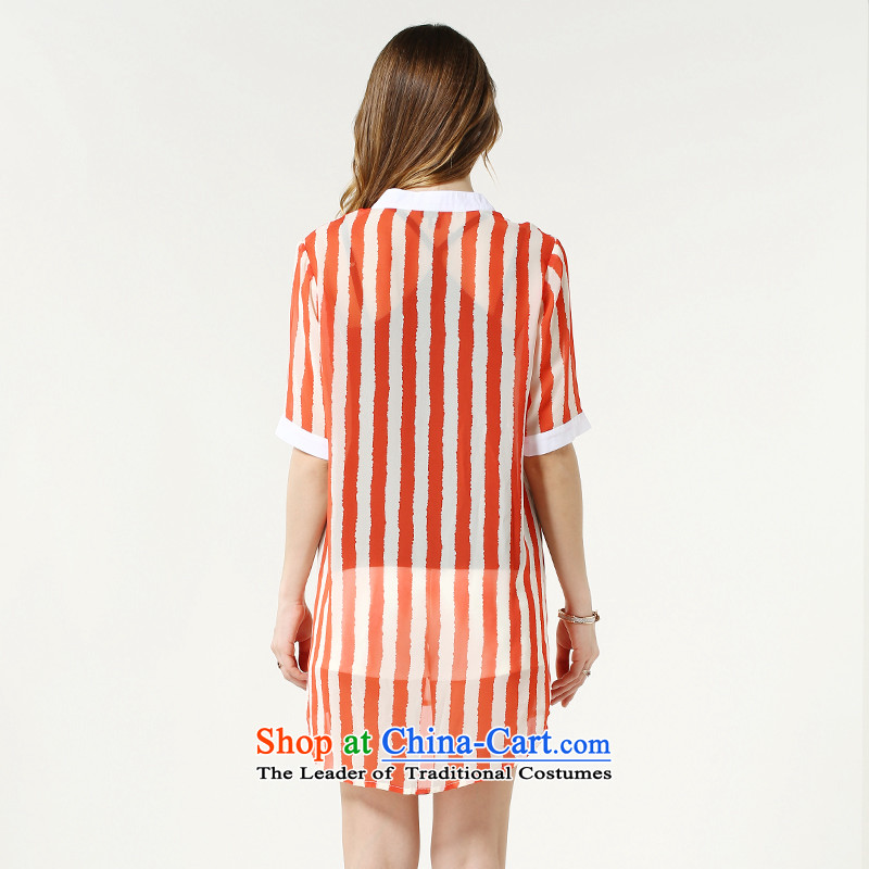 Rui Mei to larger women 2015 Summer new thick mm thin stripes graphics in the chiffon long t shirt shirt two kits N3608 XXXXL, Rui Mei be red (RIUMILVE) , , , shopping on the Internet
