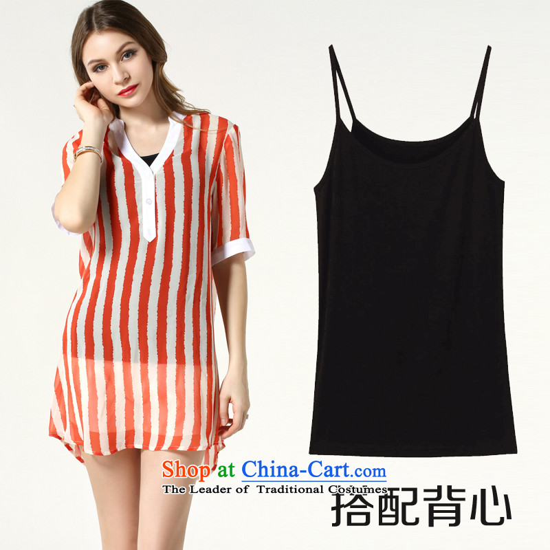 Rui Mei to larger women 2015 Summer new thick mm thin stripes graphics in the chiffon long t shirt shirt two kits N3608 XXXXL, Rui Mei be red (RIUMILVE) , , , shopping on the Internet