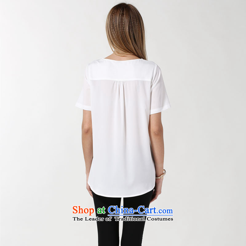 Rui Mei to larger female thick mm thin 2015 Summer graphics new Western popular personality in stamp long chiffon T shirt female white XL, sui t-shirt 3632 US stock (RIUMILVE) , , , shopping on the Internet