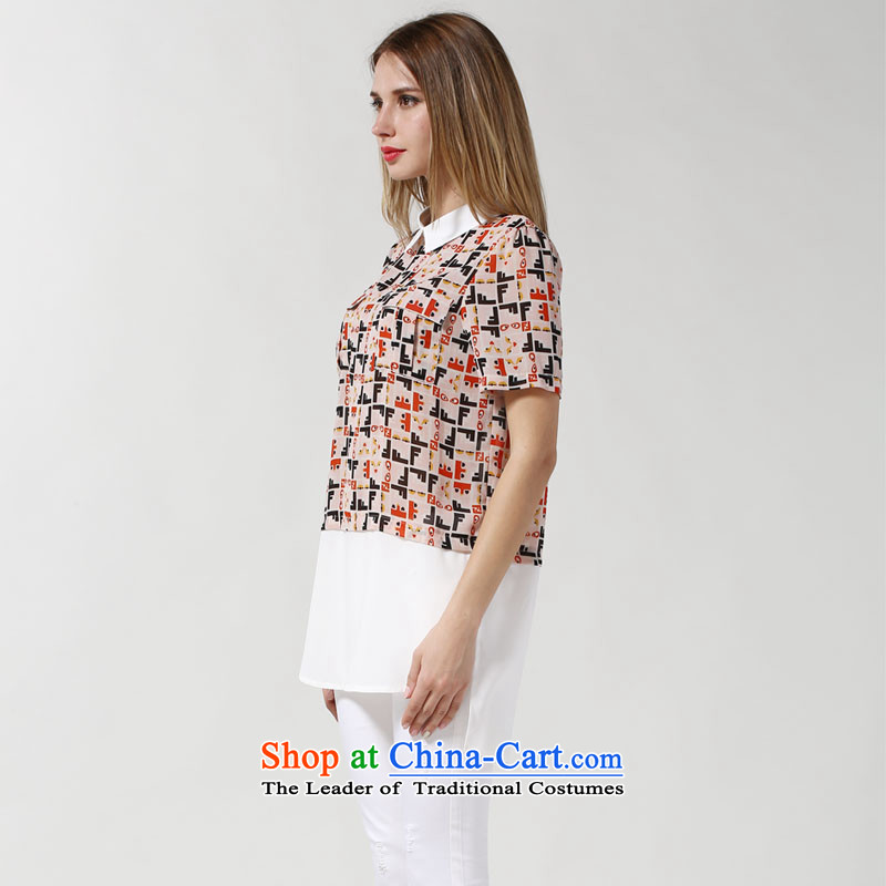 Rui Mei 2015 summer to new thick mm heavy code women to increase the loose video thin short-sleeved chiffon stamp color stitching knocked t shirt color picture 5XL, 3607 Shui Mei-RIUMILVE) , , , shopping on the Internet