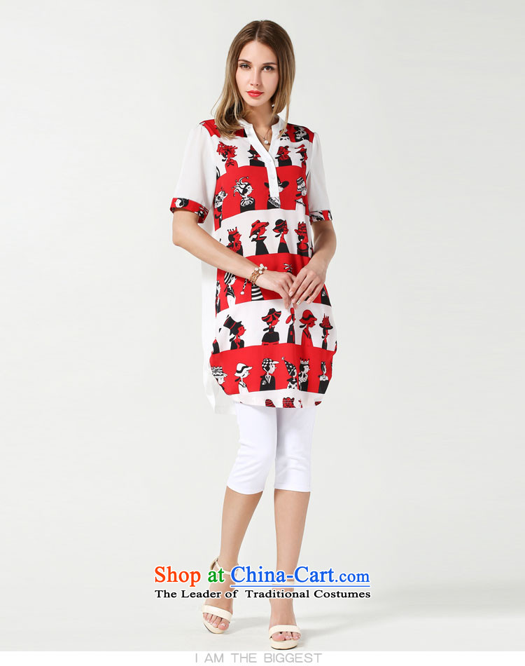 Rui Mei to larger women 2015 Summer new thick mm video thin short-sleeved T-shirt chiffon stamp in long loose casual women jacket N3615 Red 2XL Photo, prices, brand platters! The elections are supplied in the national character of distribution, so action, buy now enjoy more preferential! As soon as possible.