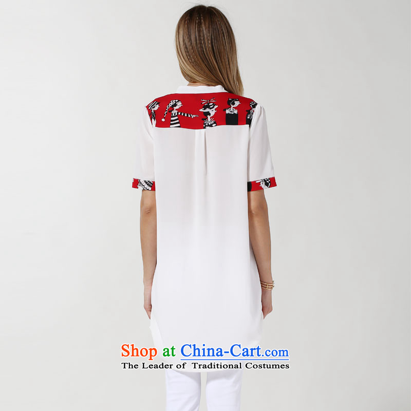 Rui Mei to larger women 2015 Summer new thick mm video thin short-sleeved T-shirt chiffon stamp in long loose casual women N3615 jacket , us to red 2XL, RIUMILVE (shopping on the Internet has been pressed.)