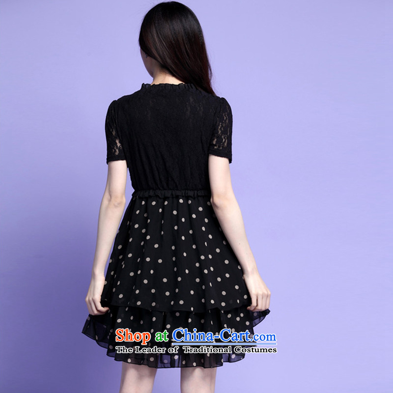 Coveted summer fat mm xl women wave point chiffon lace leave two short-sleeved dresses 3702 Black 4XL, coveted (tanai) , , , shopping on the Internet
