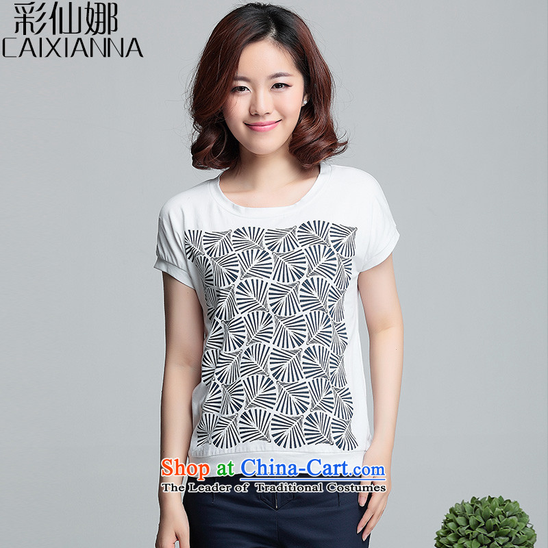 Also the?2015 Summer Sin Korean female short-sleeved T-shirt female video thin stamp wild small shirt Yi White?4XL