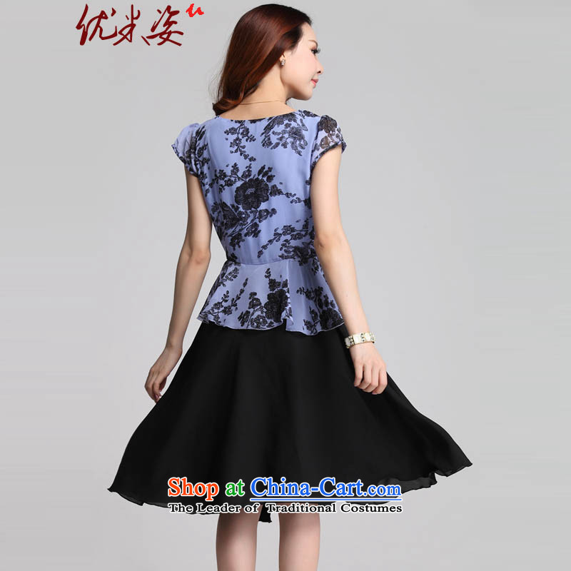 Optimize m Gigi Lai Package Mail C.o.d. Summer 2015 MM thick XL color plane collision stitching chiffon stamp leave two large blue skirt 2XL, optimized for 125-150 meters Gigi Lai (umizi) , , , shopping on the Internet