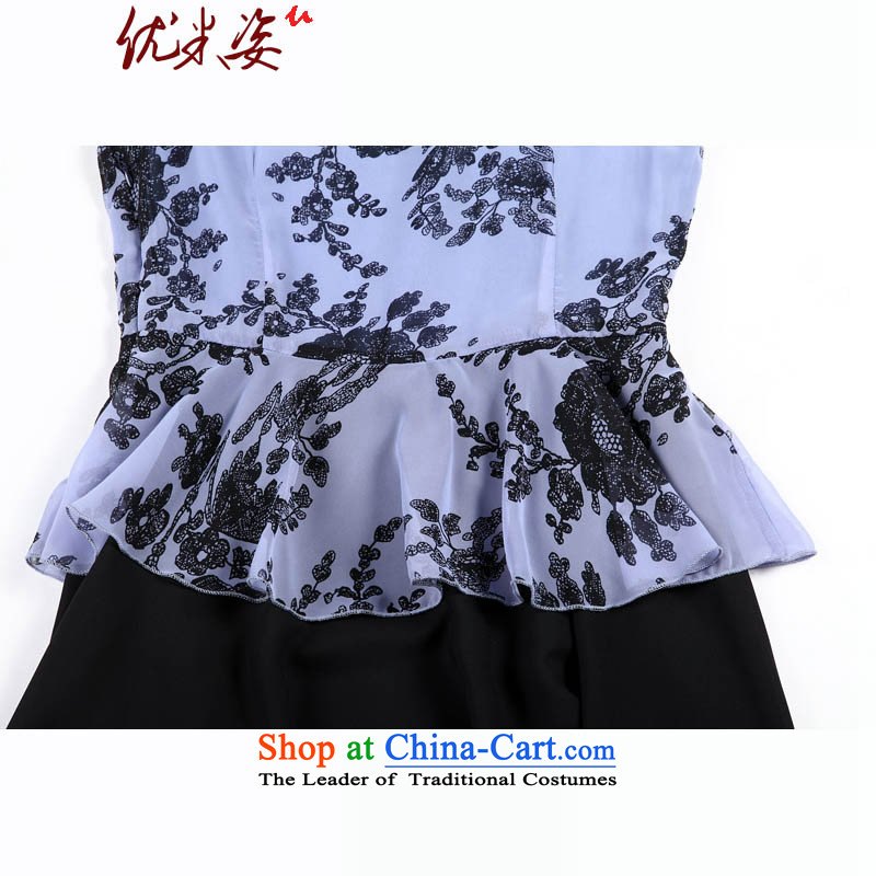 Optimize m Gigi Lai Package Mail C.o.d. Summer 2015 MM thick XL color plane collision stitching chiffon stamp leave two large blue skirt 2XL, optimized for 125-150 meters Gigi Lai (umizi) , , , shopping on the Internet