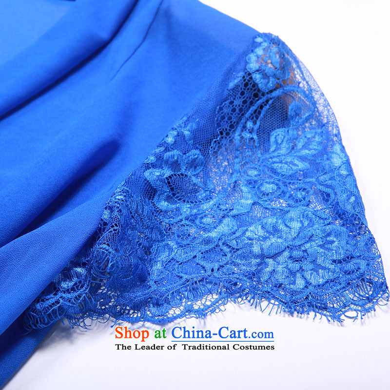 The former Yugoslavia Li Sau 2015 Summer new larger female commuter lace stitching in long, thin, wild short-sleeved shawl chiffon cardigan Q5312 blue , L, slim-li , , , shopping on the Internet