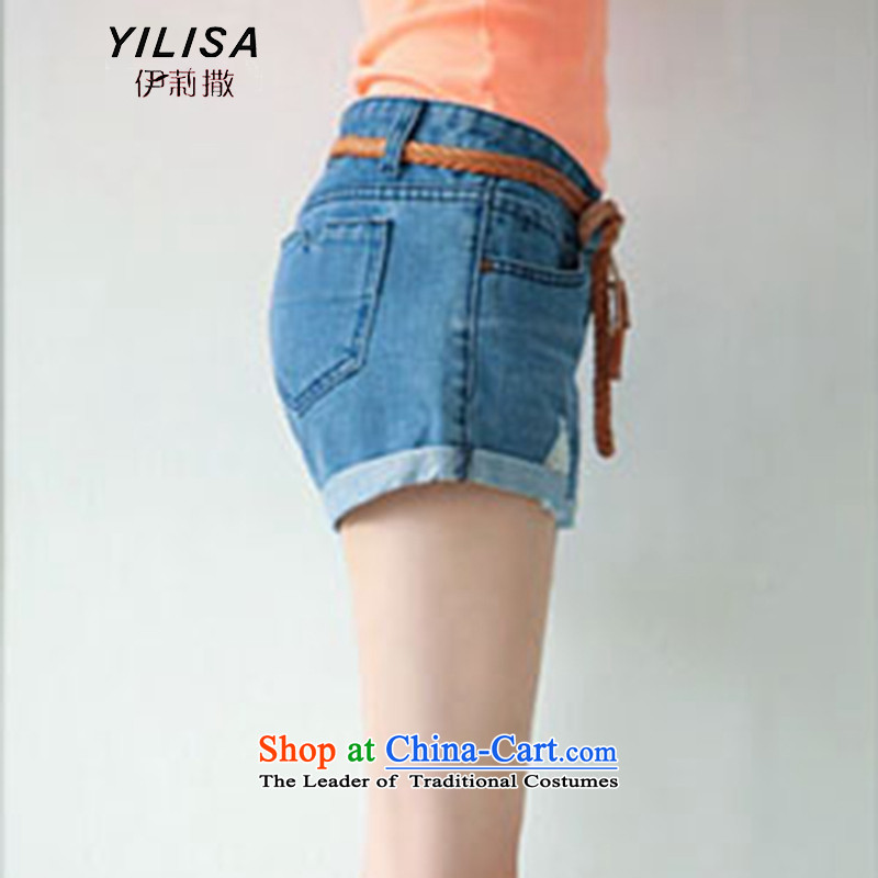 The Korean version of the new YILISA2015 cotton larger women's summer stretch pants thick MM sports and leisure jeans crimping shorts H6109 picture color M MS (YILISA sub-shopping on the Internet has been pressed.)
