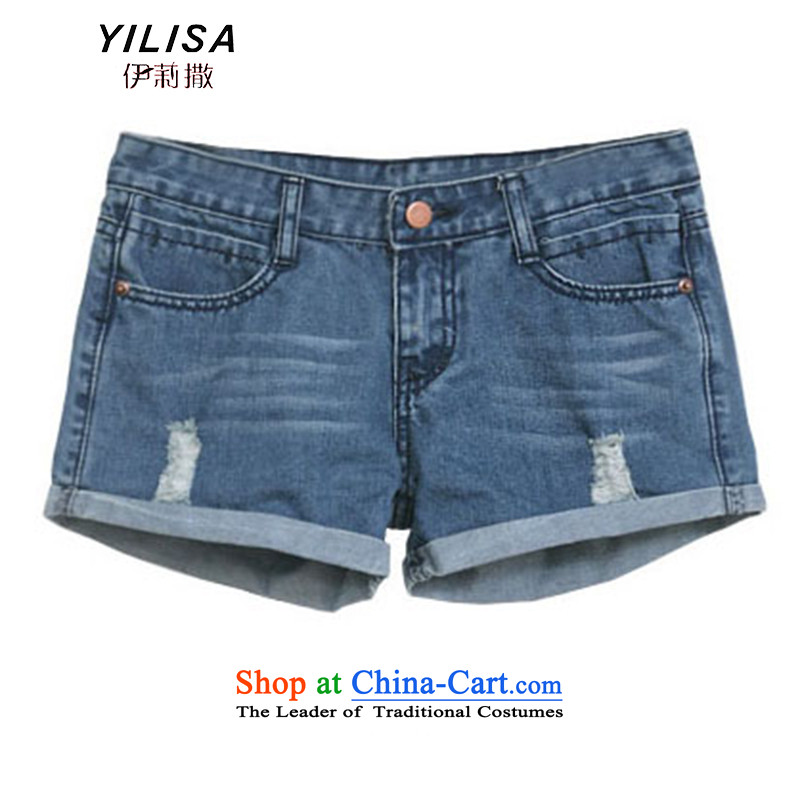 The Korean version of the new YILISA2015 cotton larger women's summer stretch pants thick MM sports and leisure jeans crimping shorts H6109 picture color M MS (YILISA sub-shopping on the Internet has been pressed.)