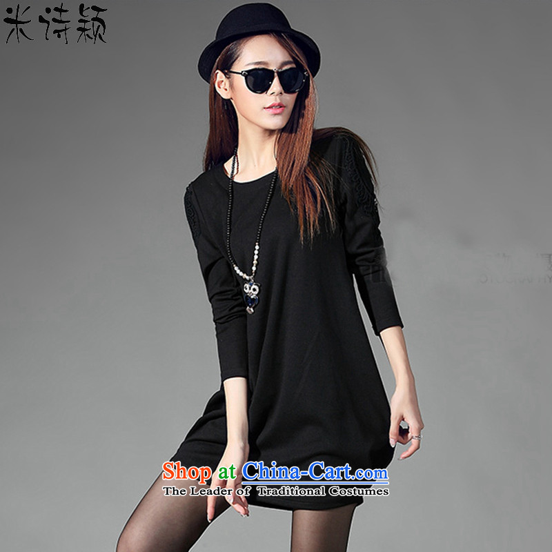 M poem ying 2015 autumn large new women's thick MM THIN possession of meat Sau San video long-sleeved cotton dress 052 Black XXXL, m poetry wing (mishiying) , , , shopping on the Internet