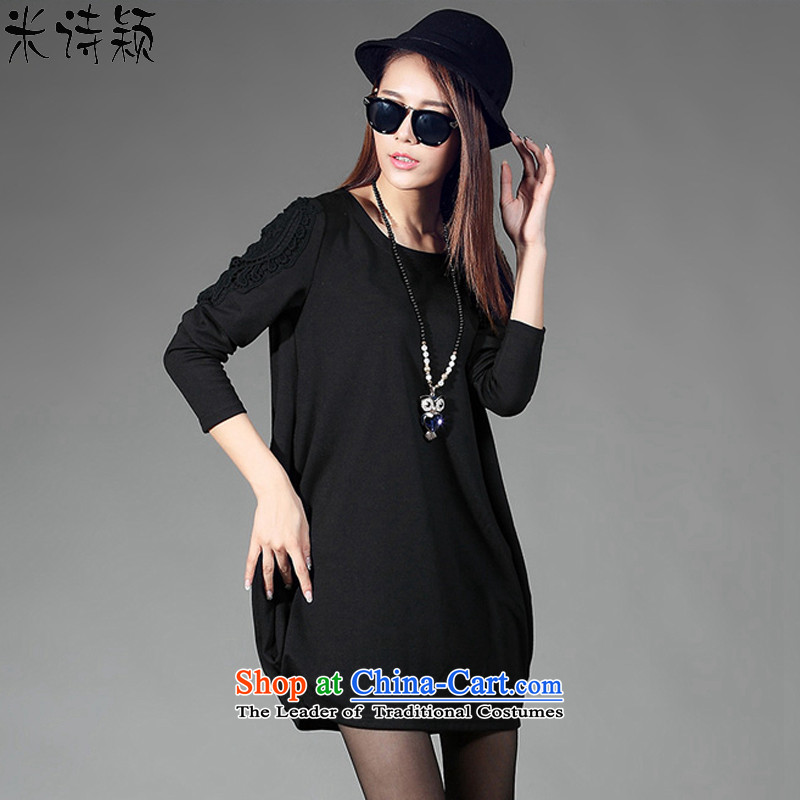 M poem ying 2015 autumn large new women's thick MM THIN possession of meat Sau San video long-sleeved cotton dress 052 Black XXXL, m poetry wing (mishiying) , , , shopping on the Internet