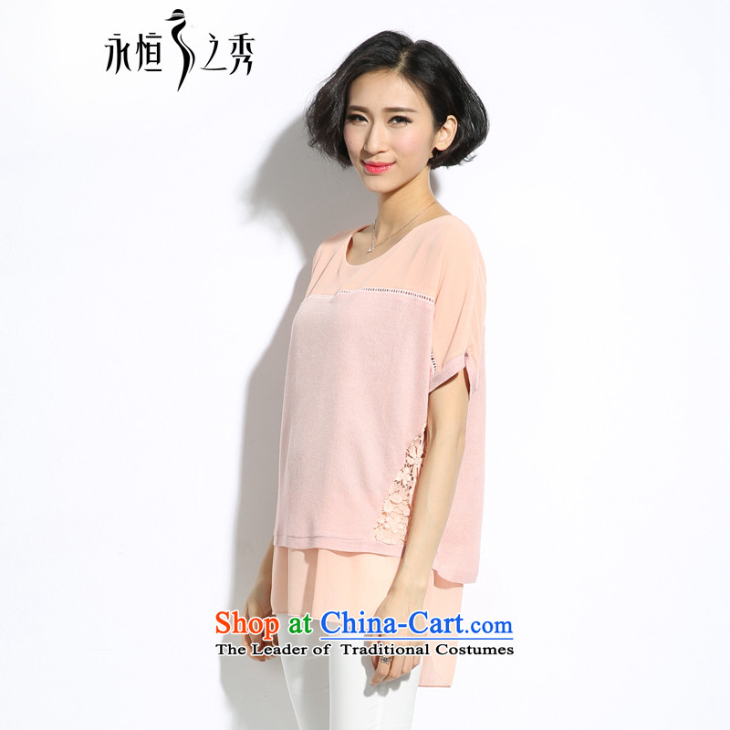 The Eternal Yuexiu code t-shirts for summer 2015 new products thick mm video thin new thick sister sweet bat sleeves slotted lace engraving short-sleeved T-shirt pink 4XL, eternal Soo , , , shopping on the Internet