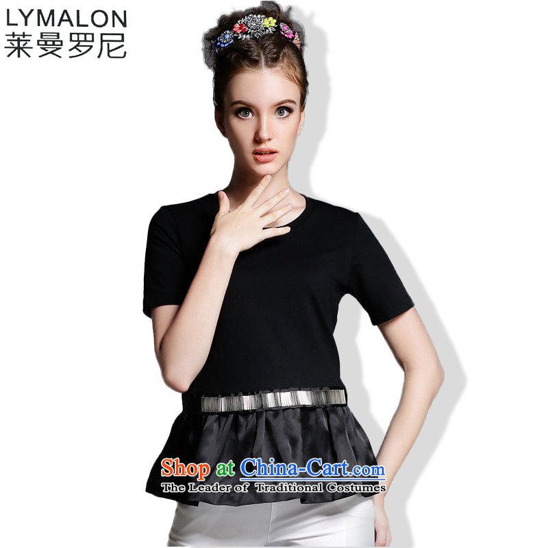 The lymalon lehmann thick, Hin thin Summer 2015 mm heavy code thick female stylish look of Sau San short-sleeved shirt chiffon chiffon 5XL 1895 Black