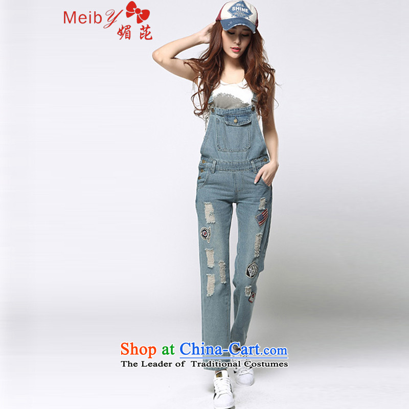 Large meiby female wild Sleek and versatile large new Korean fashion street jumpsuits video of the hole in the Sau San thin straps trousers female 1177  27, of light blue (meiby) , , , shopping on the Internet