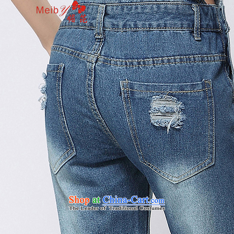 Large meiby female wild Sleek and versatile large new Korean fashion street stamp jumpsuits video of the hole in the Sau San thin trousers female 1178  30 of light blue (meiby) , , , shopping on the Internet